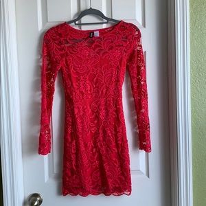 Red lace body on dress